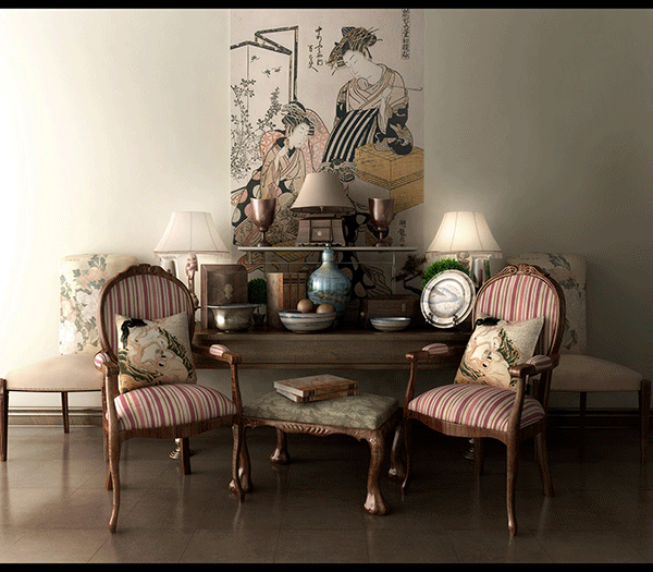 Classic-decor-asian-inspired-designs-striped-chairs